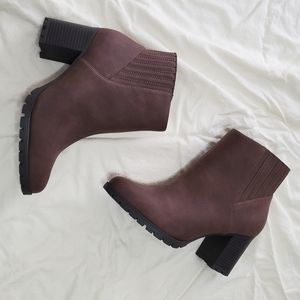 Brown faux leather ankle boots